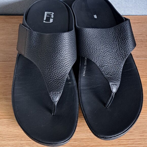 FitFlop Women’s 9 US 41 EU Shuv Adjustable Leather Toe-Post Wedge Sandals Black - Picture 4 of 12